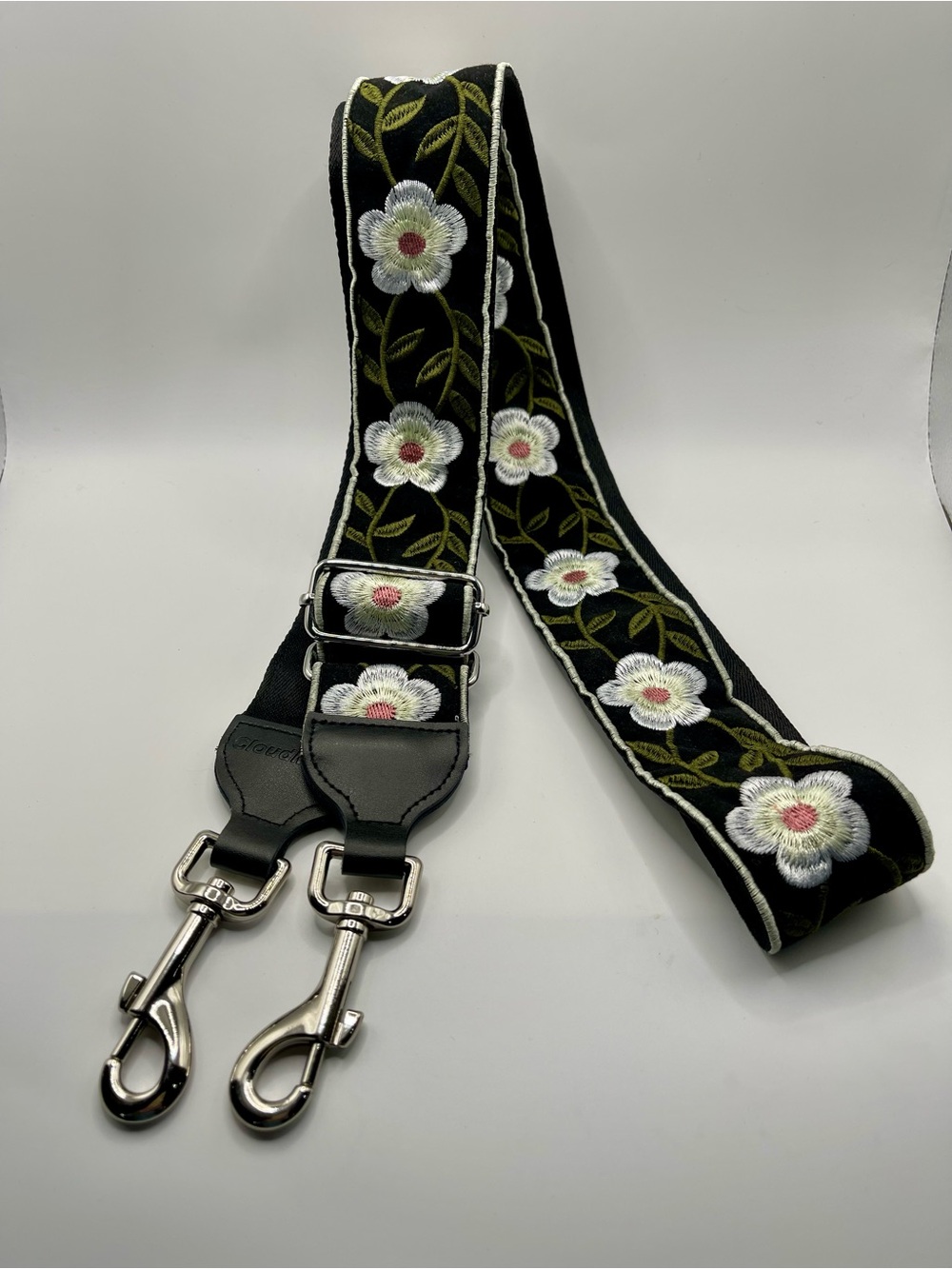 CloudMusic Black Floral Embroidered Adjustable Guitar Crossbody Strap